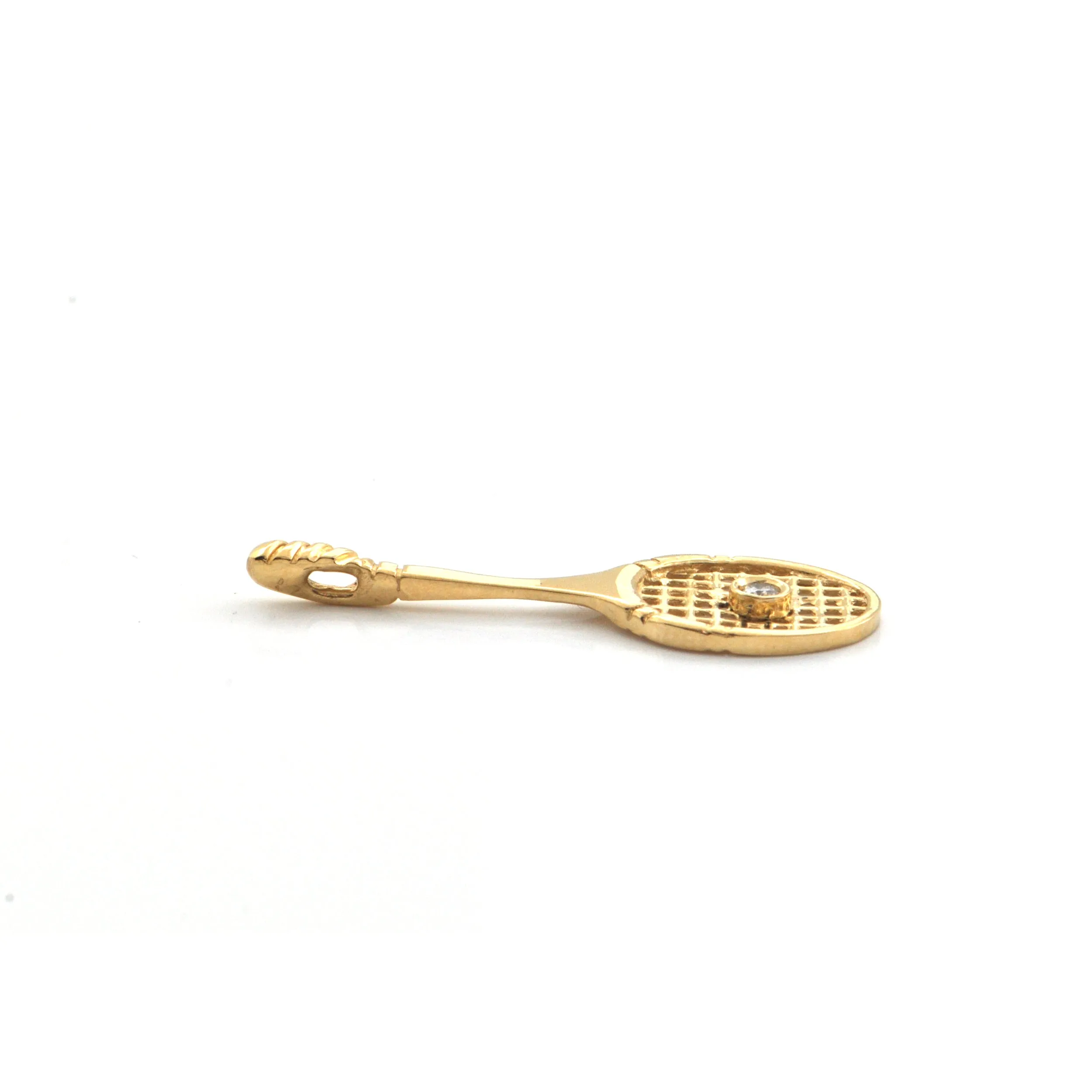 0.03CT Diamond and 18K Yellow Gold Tennis Racket Pendant