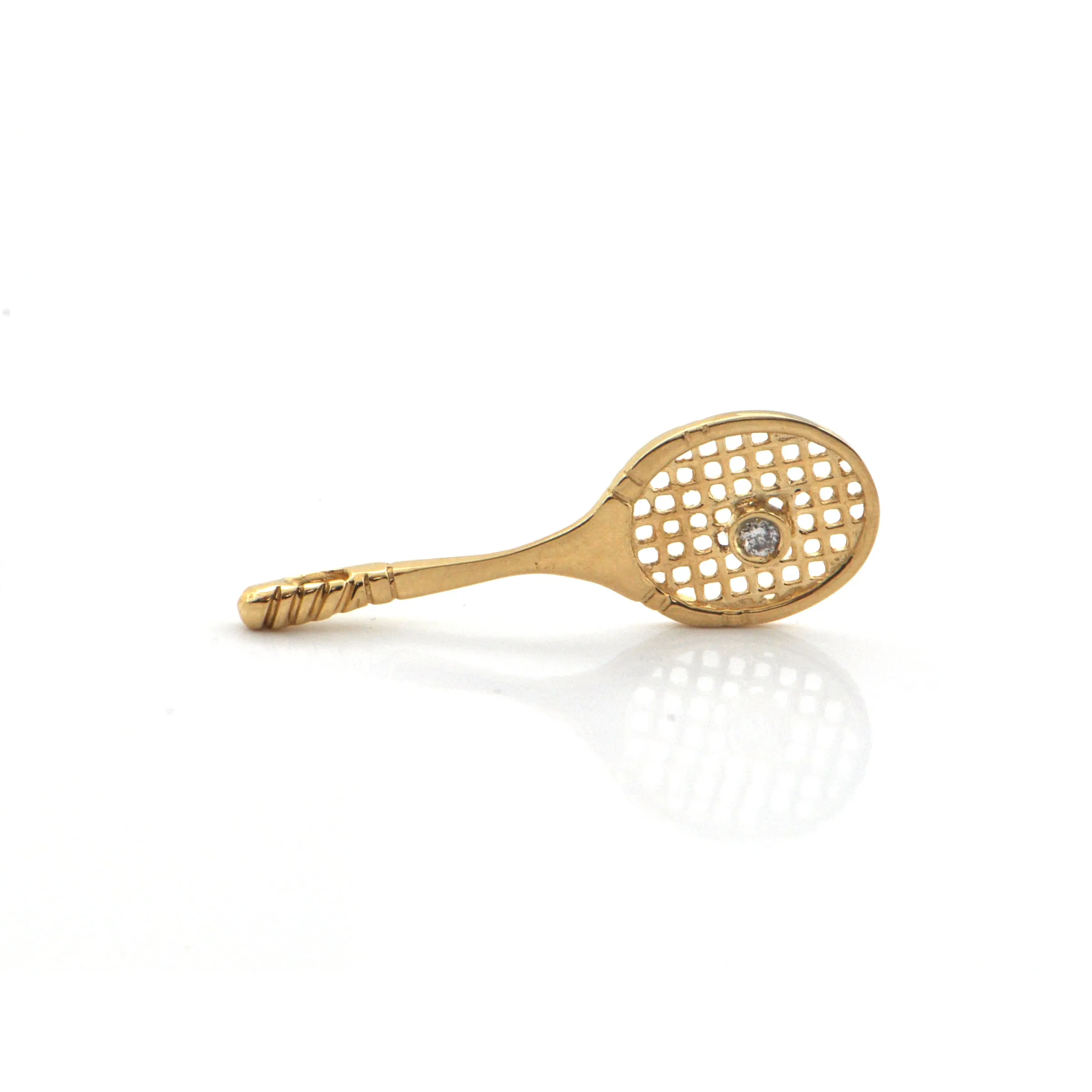 0.03CT Diamond and 18K Yellow Gold Tennis Racket Pendant