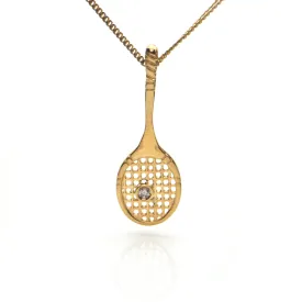 0.03CT Diamond and 18K Yellow Gold Tennis Racket Pendant