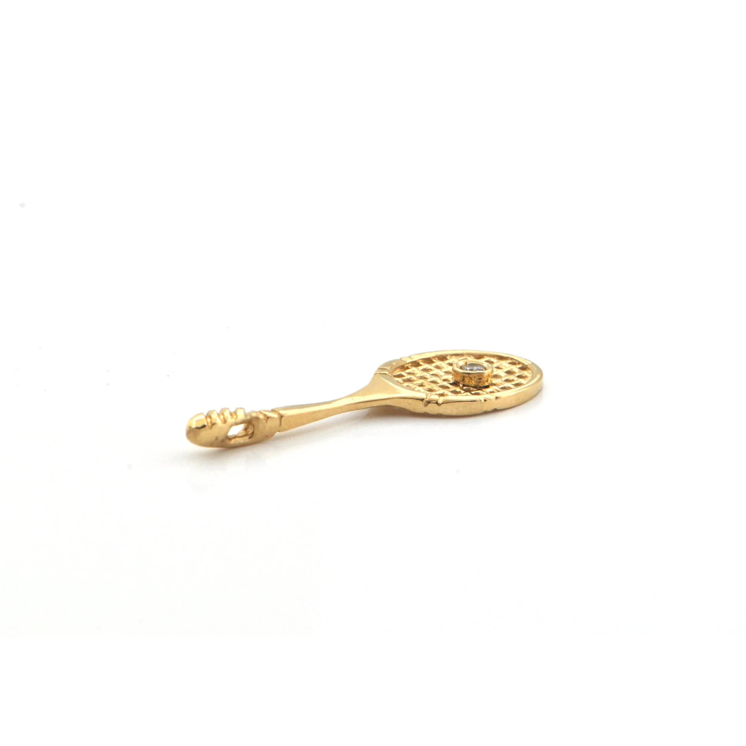 0.03CT Diamond and 18K Yellow Gold Tennis Racket Pendant