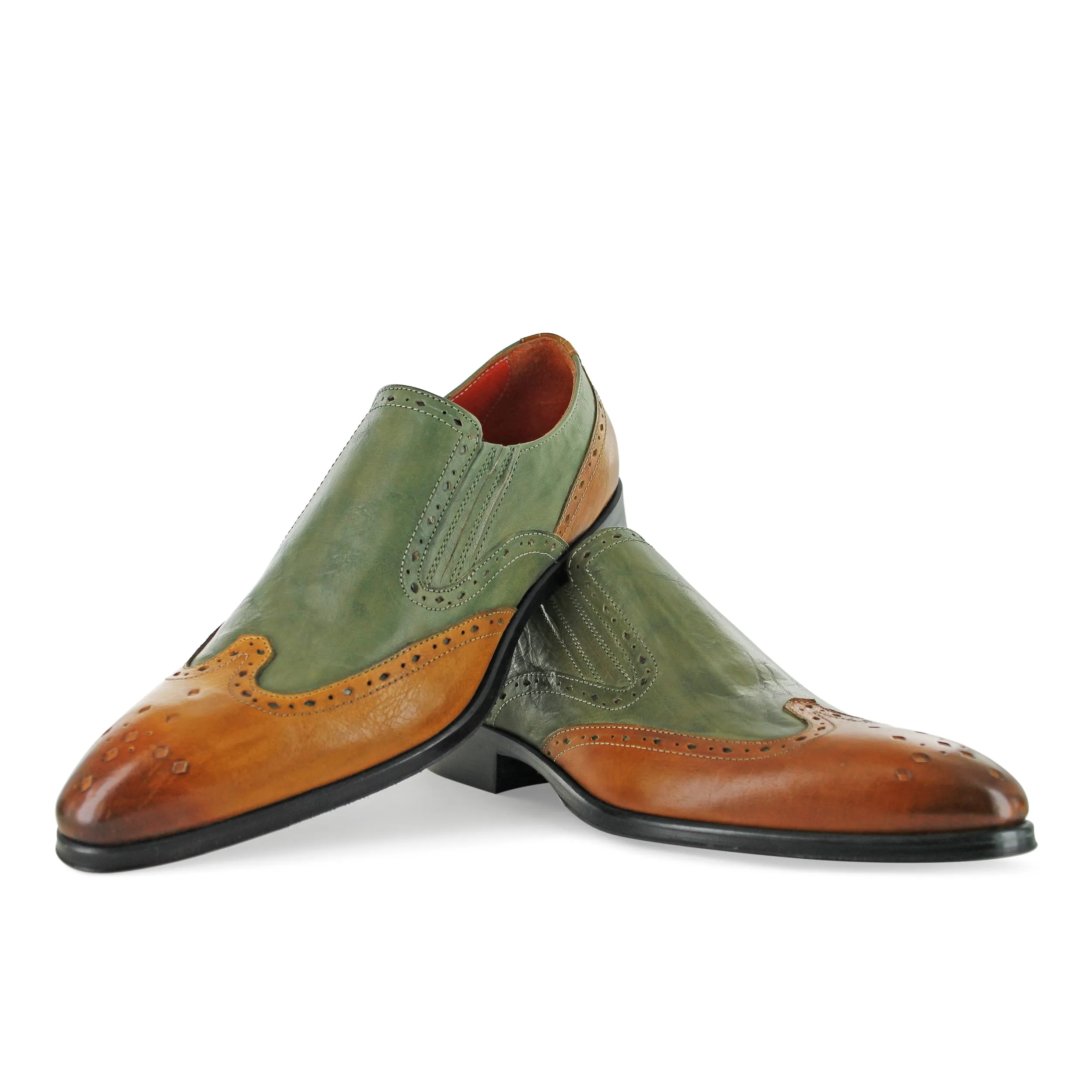 1350 - Tan And Green Slip On Brogue