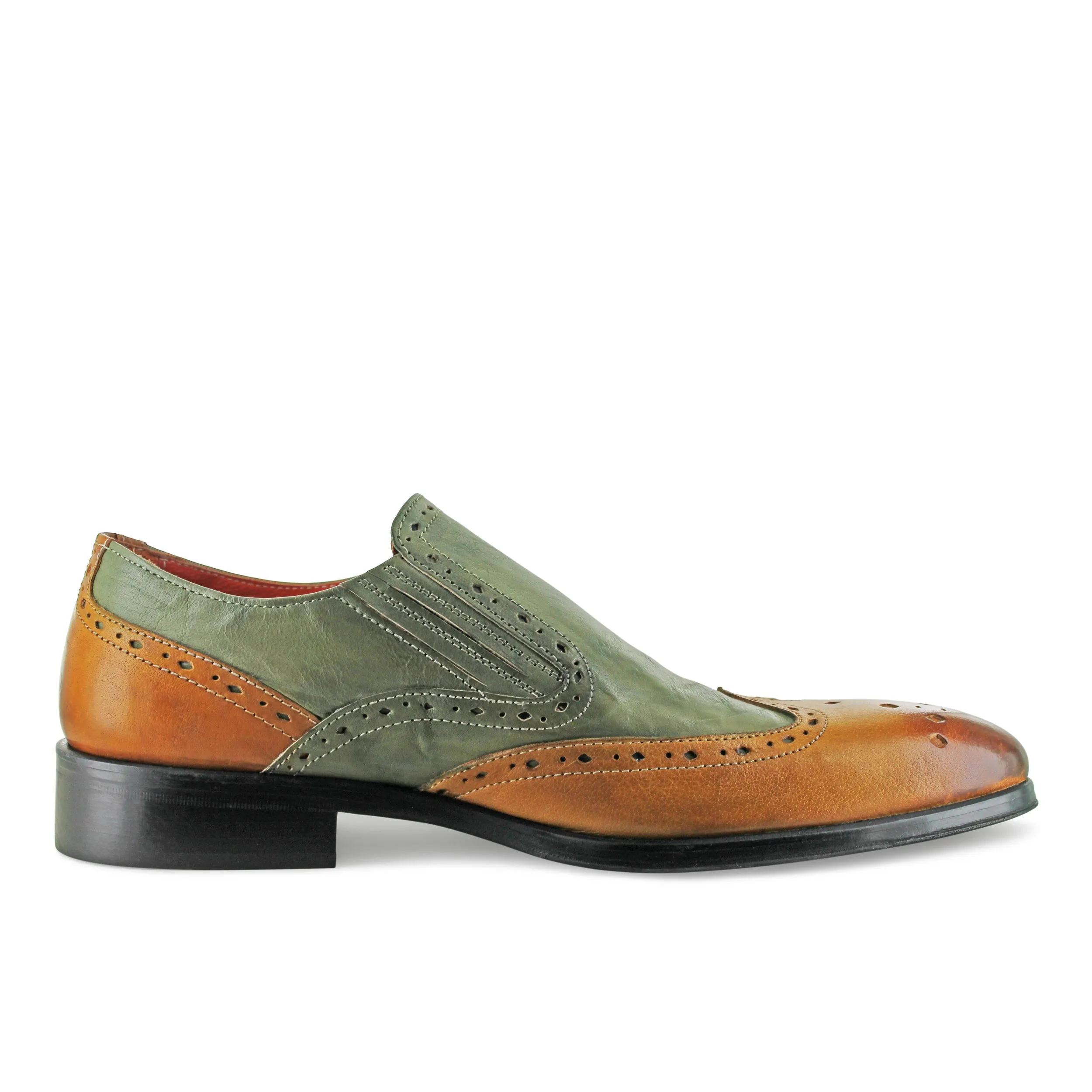 1350 - Tan And Green Slip On Brogue