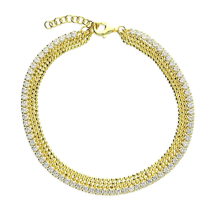 14ct Gold Plated Silver Zirconia 3-Strand Tennis Bracelet