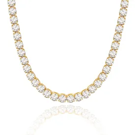 14K Gold Diamond Tennis Necklace CZ Baguette Tennis Chain- Round CZ