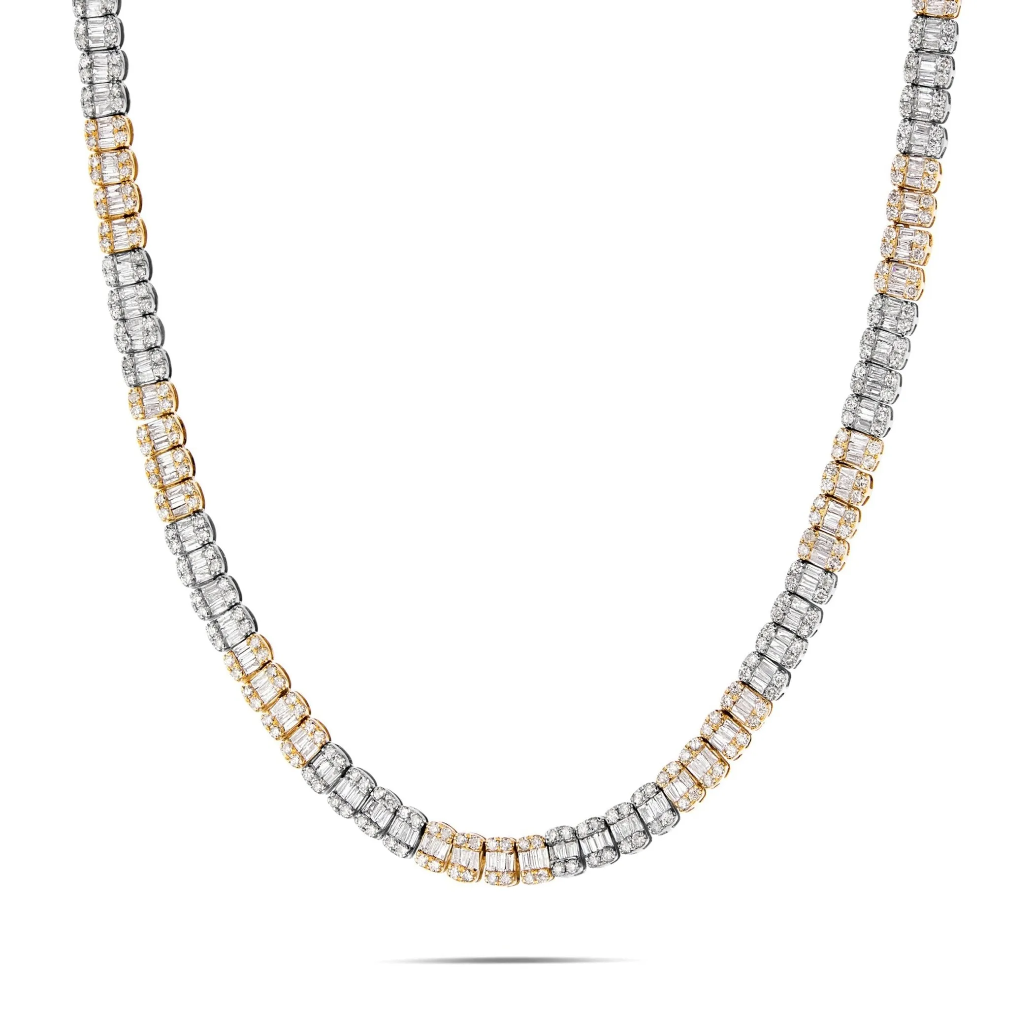 14K Gold Two Tone 21.5ctw Baguette Diamond Chain