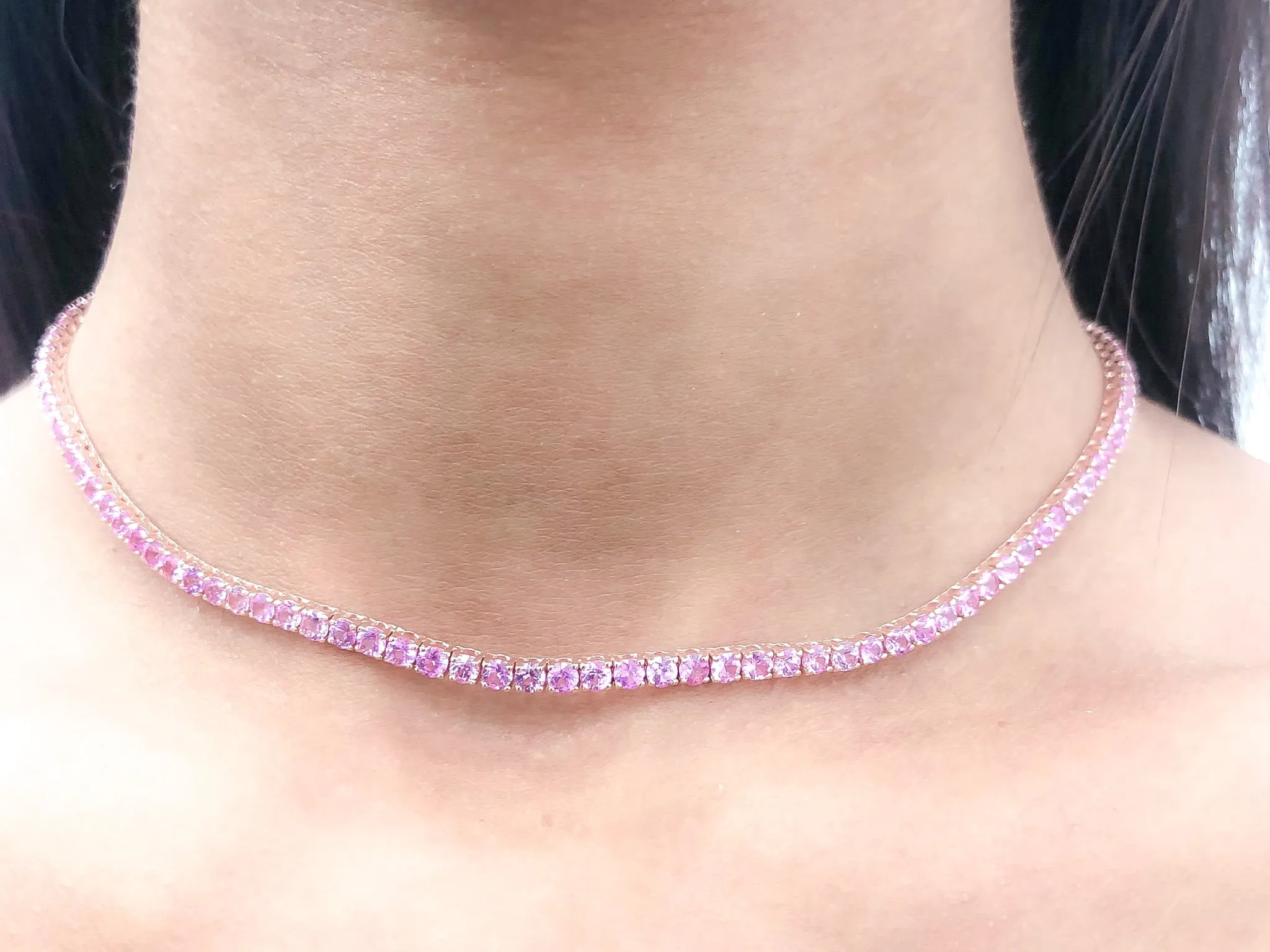 14k Pink Sapphire Tennis Choker