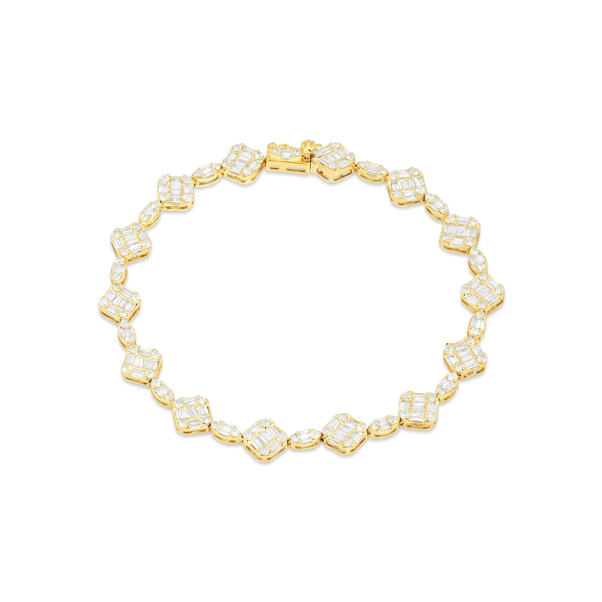 14K Yellow Gold Square and Oval Baguette Diamond Bracelet