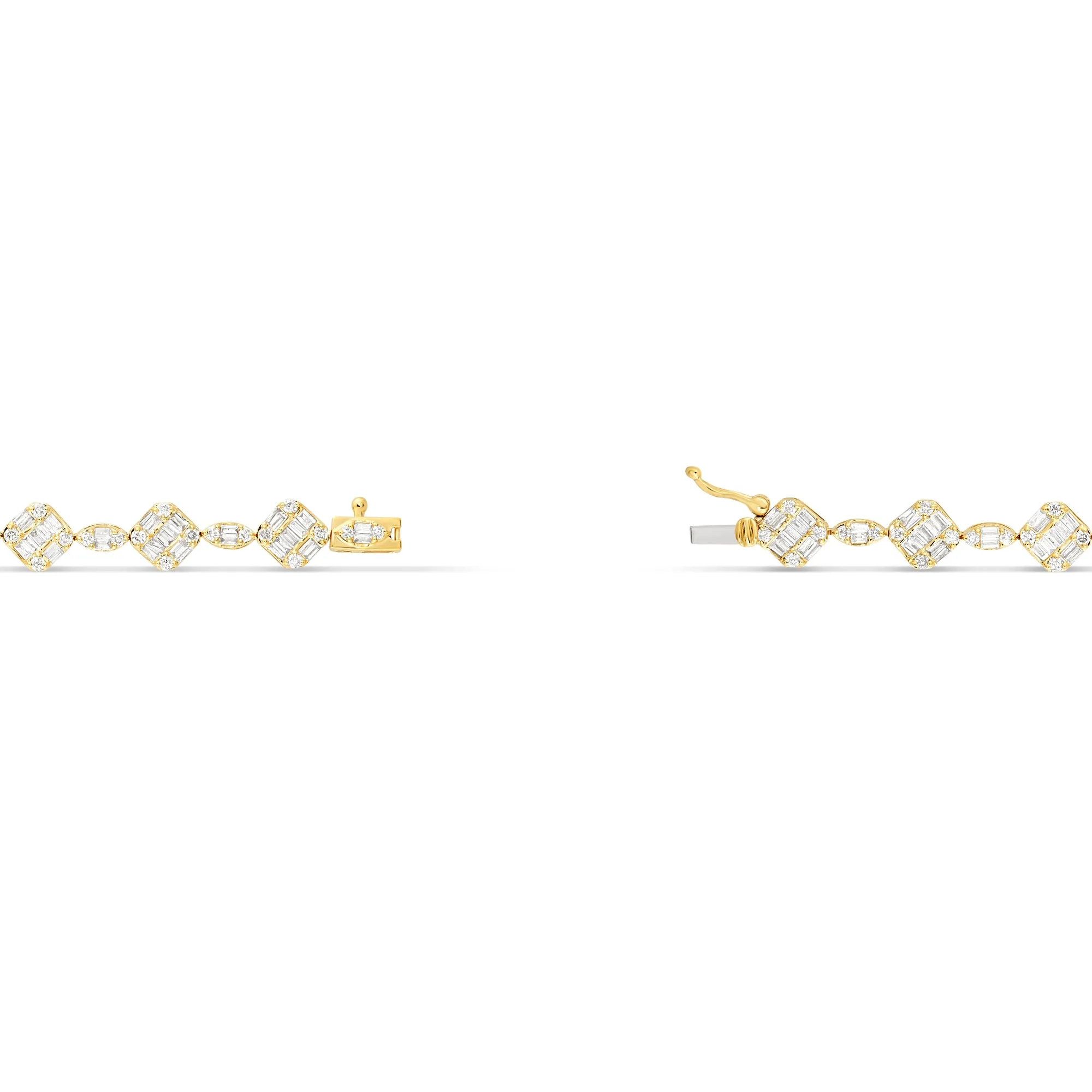 14K Yellow Gold Square and Oval Baguette Diamond Bracelet