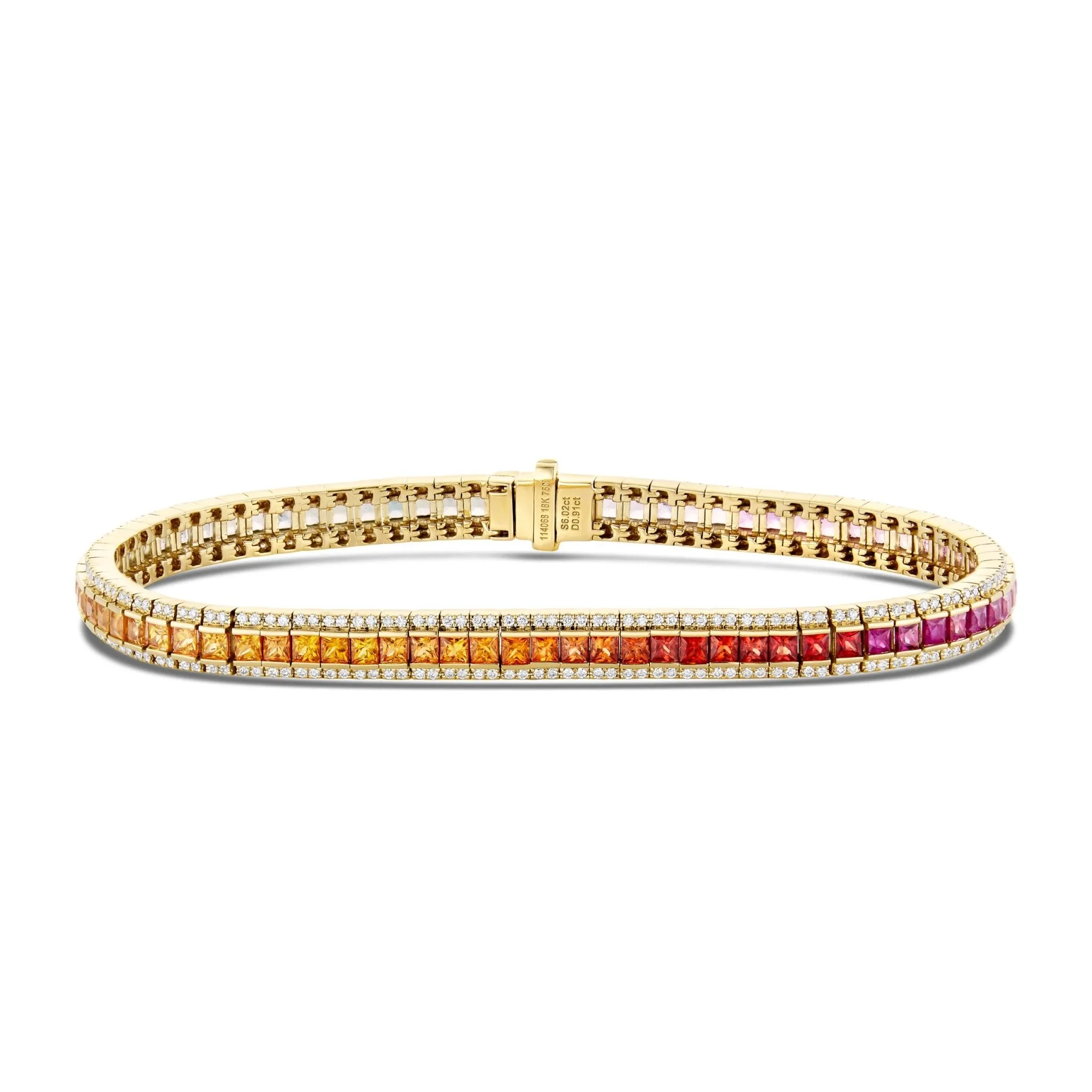 18K Gold 15.4ct Diamond and Sapphire Rainbow Tennis Bracelet