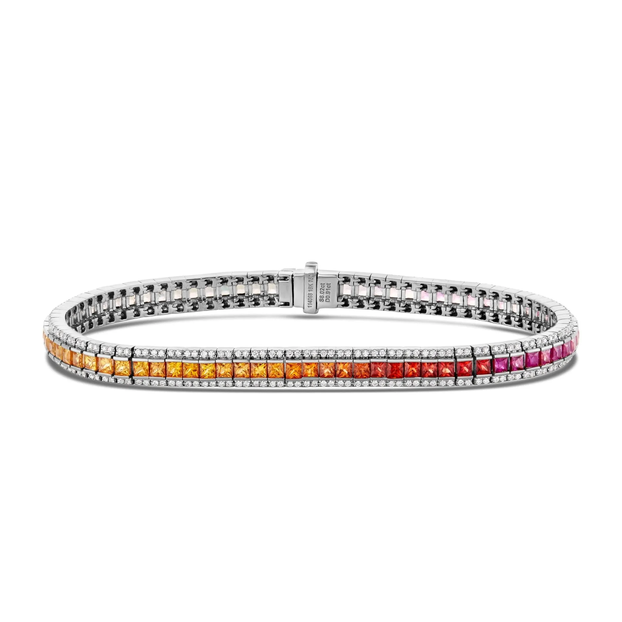 18K Gold 15.4ct Diamond and Sapphire Rainbow Tennis Bracelet