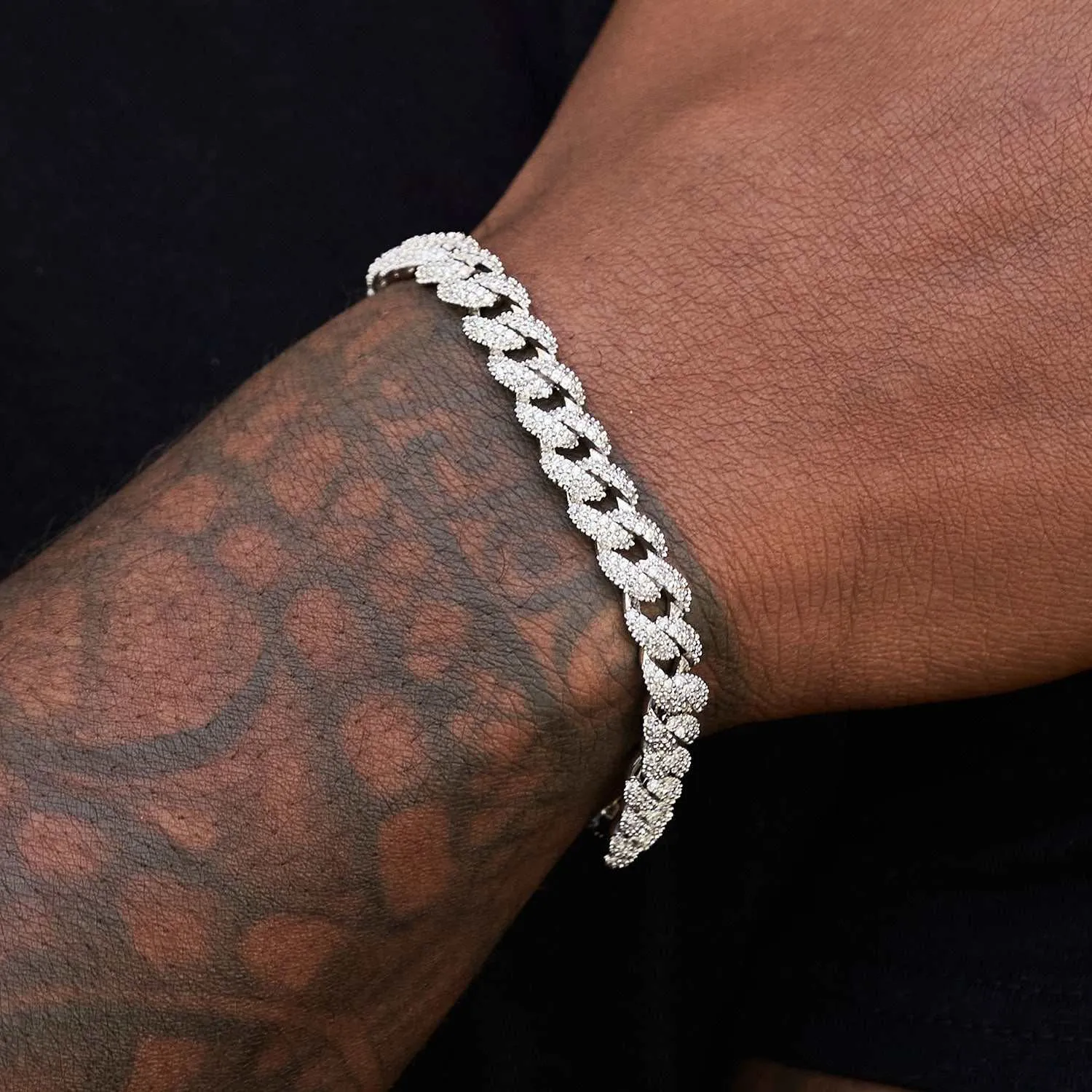 3mm Diamond Tennis Chain   8.5mm Diamond Cuban Bracelet   Large Nail Cross Bundle- White Gold