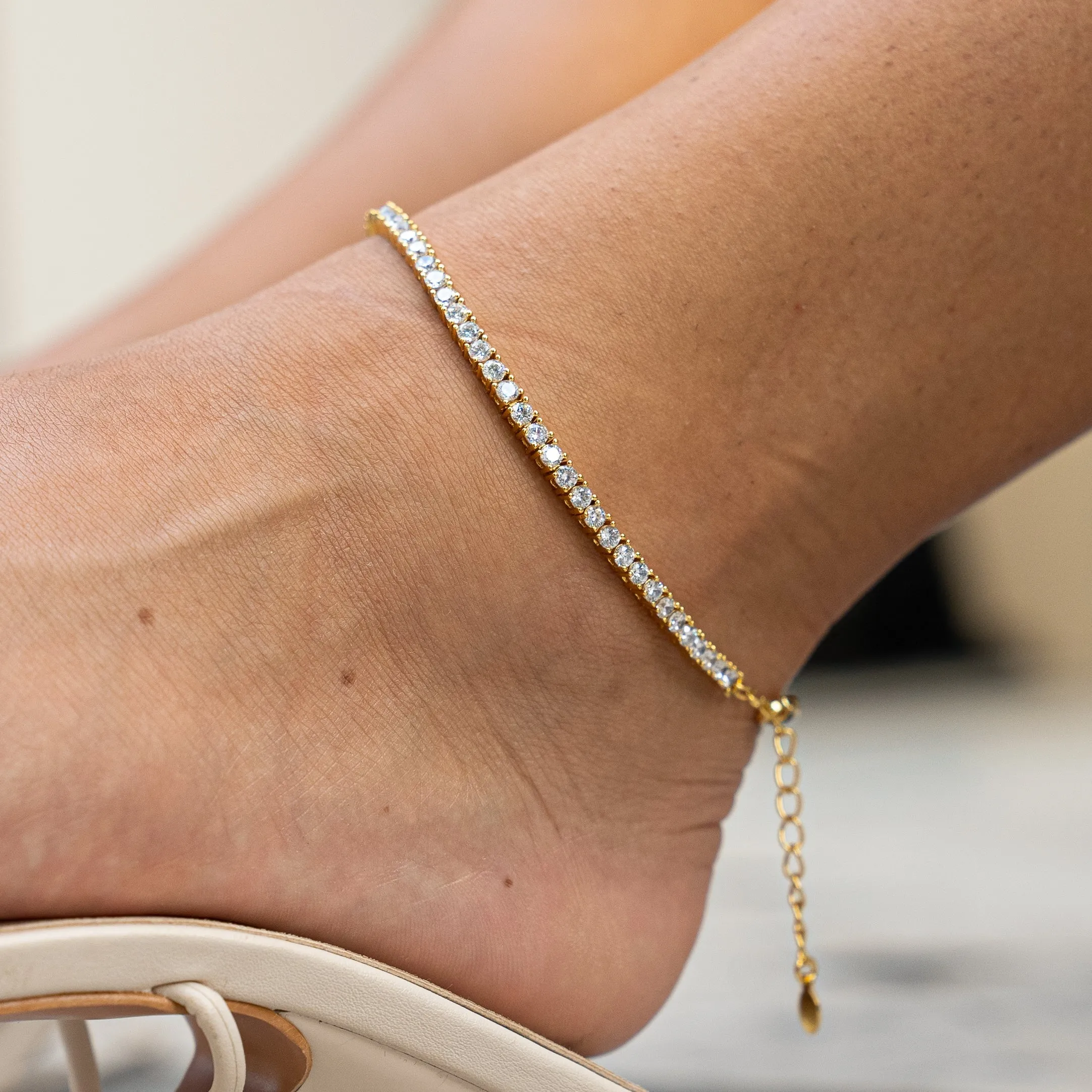 3mm Tennis Anklet - Gold