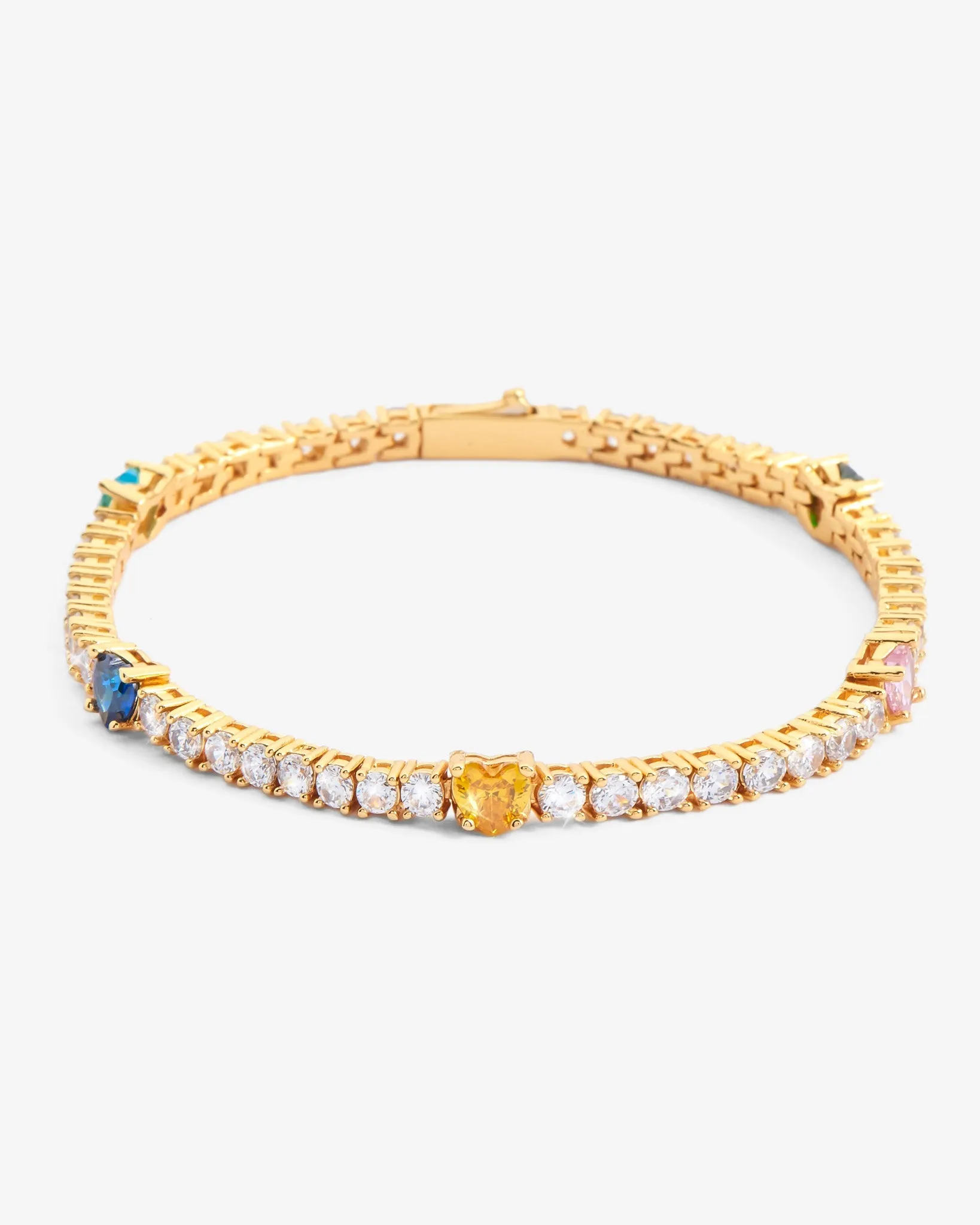 3mm Tennis   Hearts Bracelet - Gold