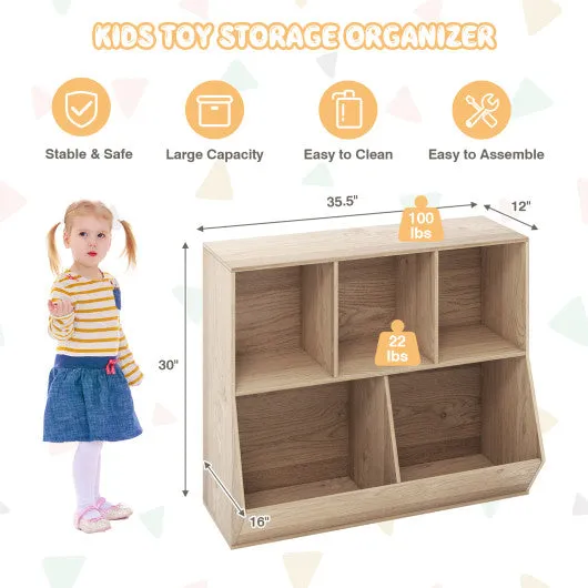 5-Cube Wooden Kids Toy Storage Organizer With Anti-Tipping Kits-Natural