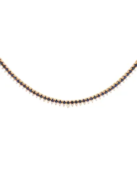 5.27ct Diamond Blue Sapphire 18K Gold Stationed Tennis Necklace