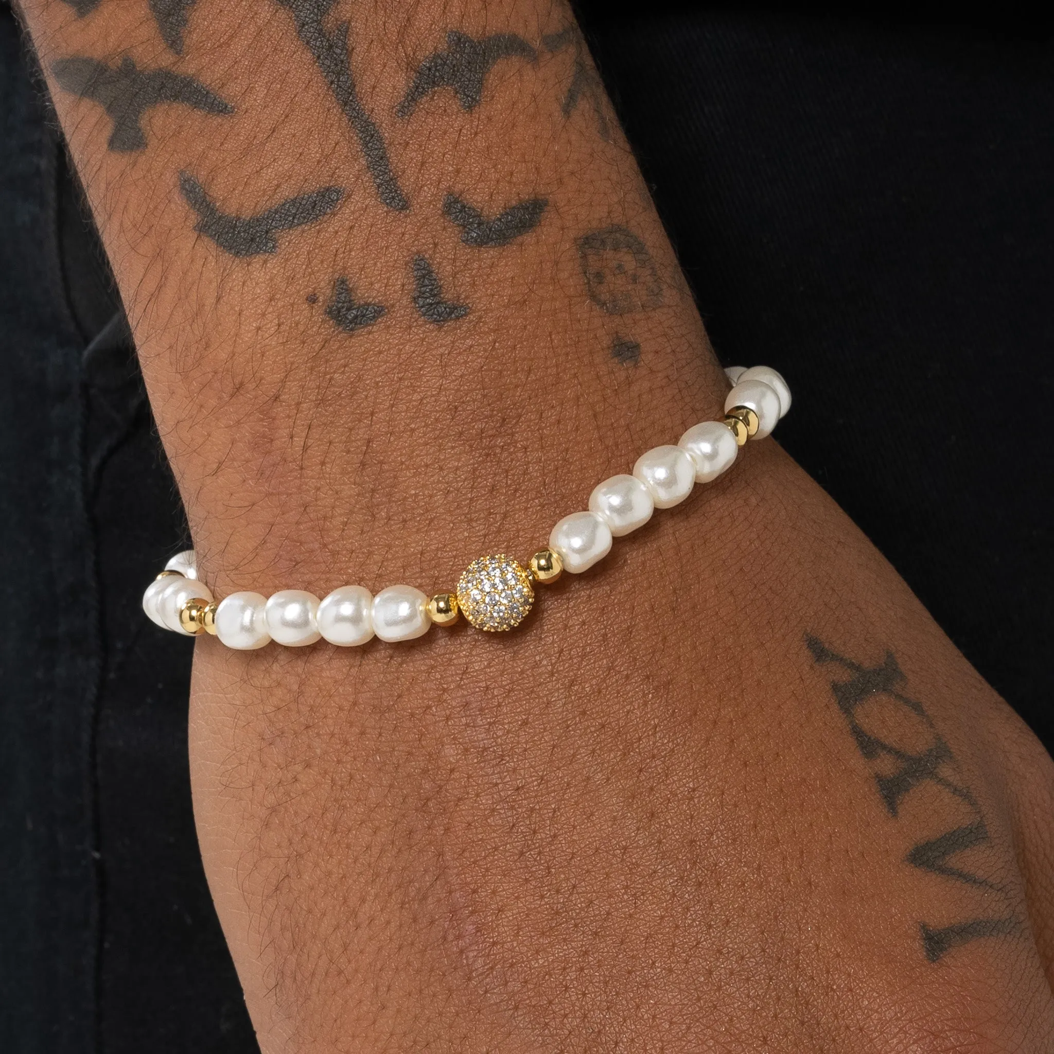 5mm Iced Beaded Pearl BRACELET - Gold