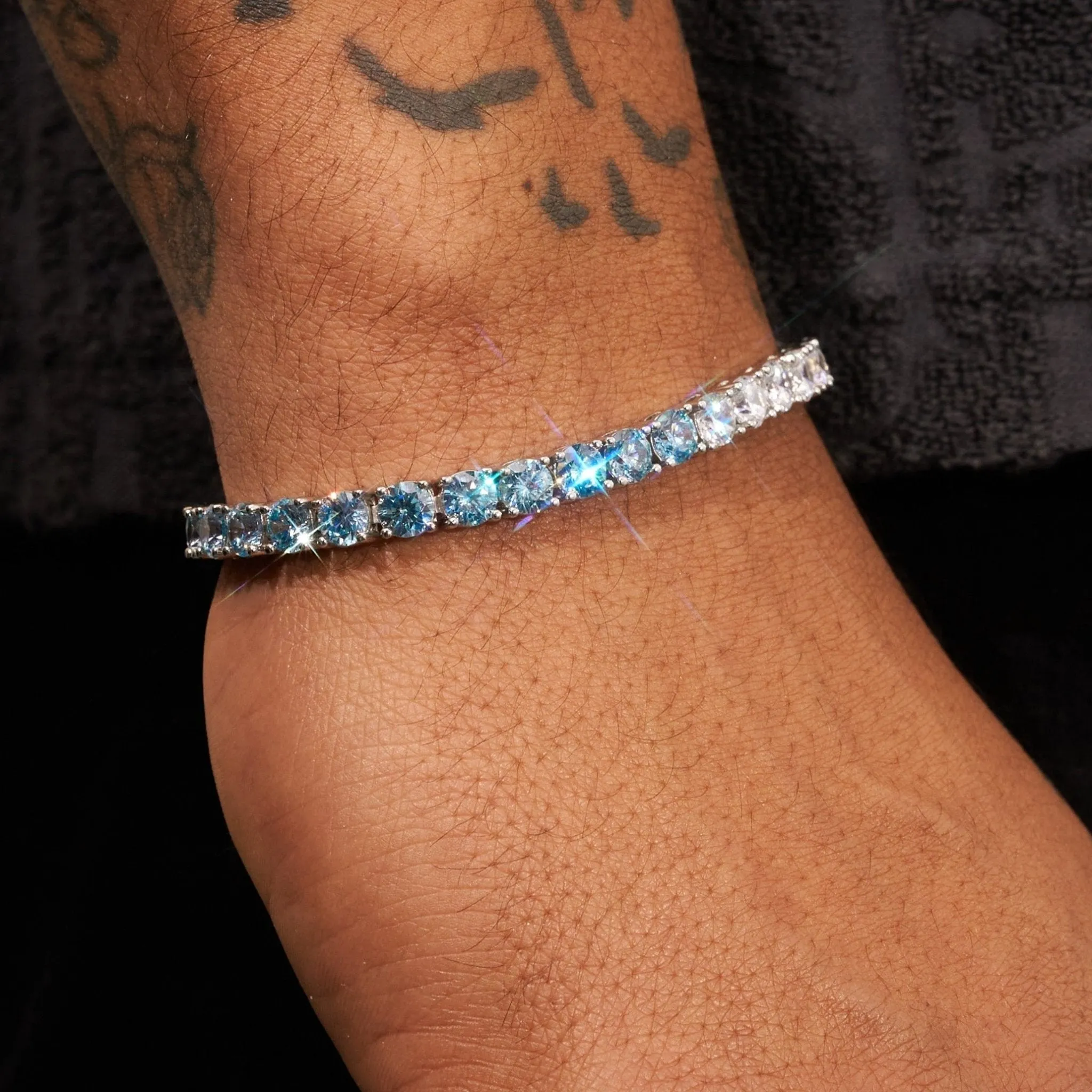 5mm TENNIS BRACELET-PALE BLUE AND WHITE