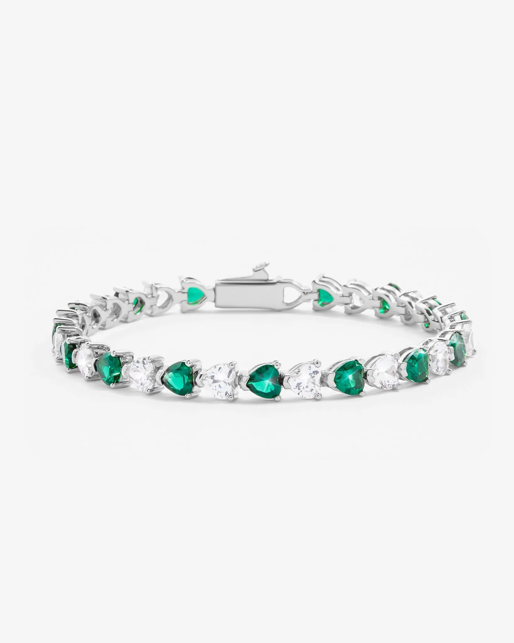 5mm White & Green Heart Tennis Link Bracelet