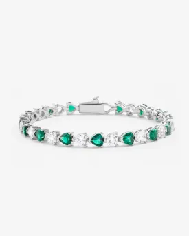 5mm White & Green Heart Tennis Link Bracelet