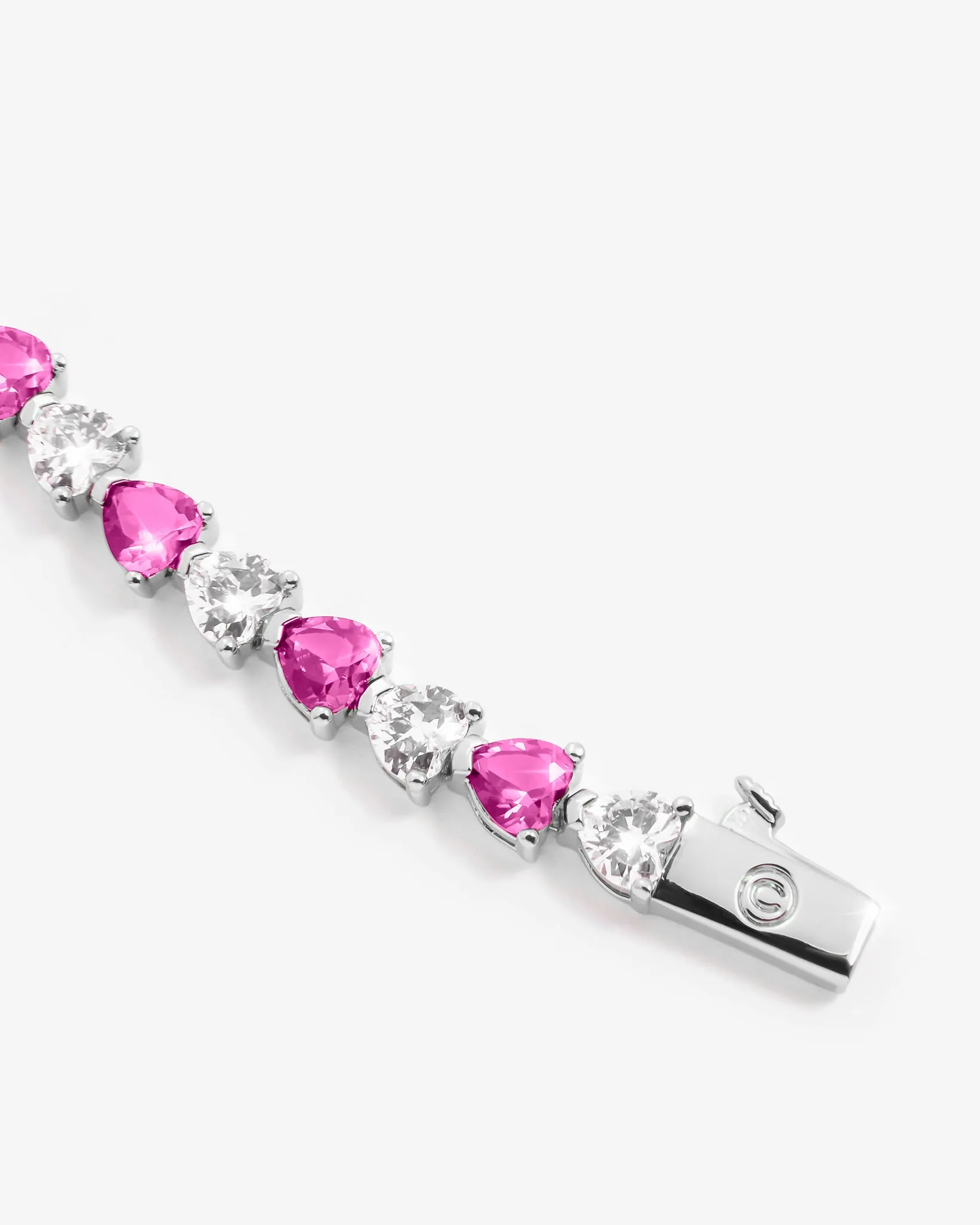 5mm White & Pink Heart Tennis Link Bracelet