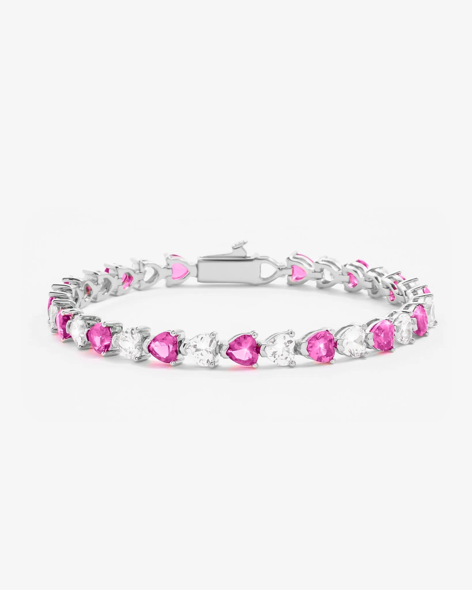 5mm White & Pink Heart Tennis Link Bracelet