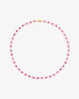 5mm White & Pink Heart Tennis Link Chain - Gold