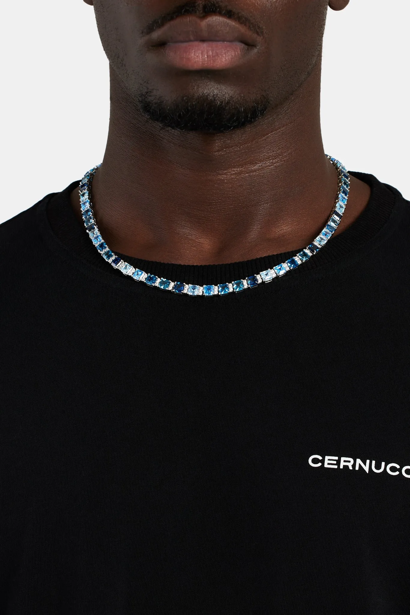 7mm Iced Blue CZ Square Tennis Chain