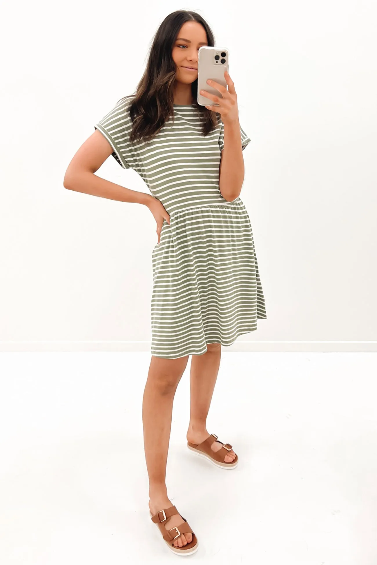 Abi Stripe Mini Dress Khaki