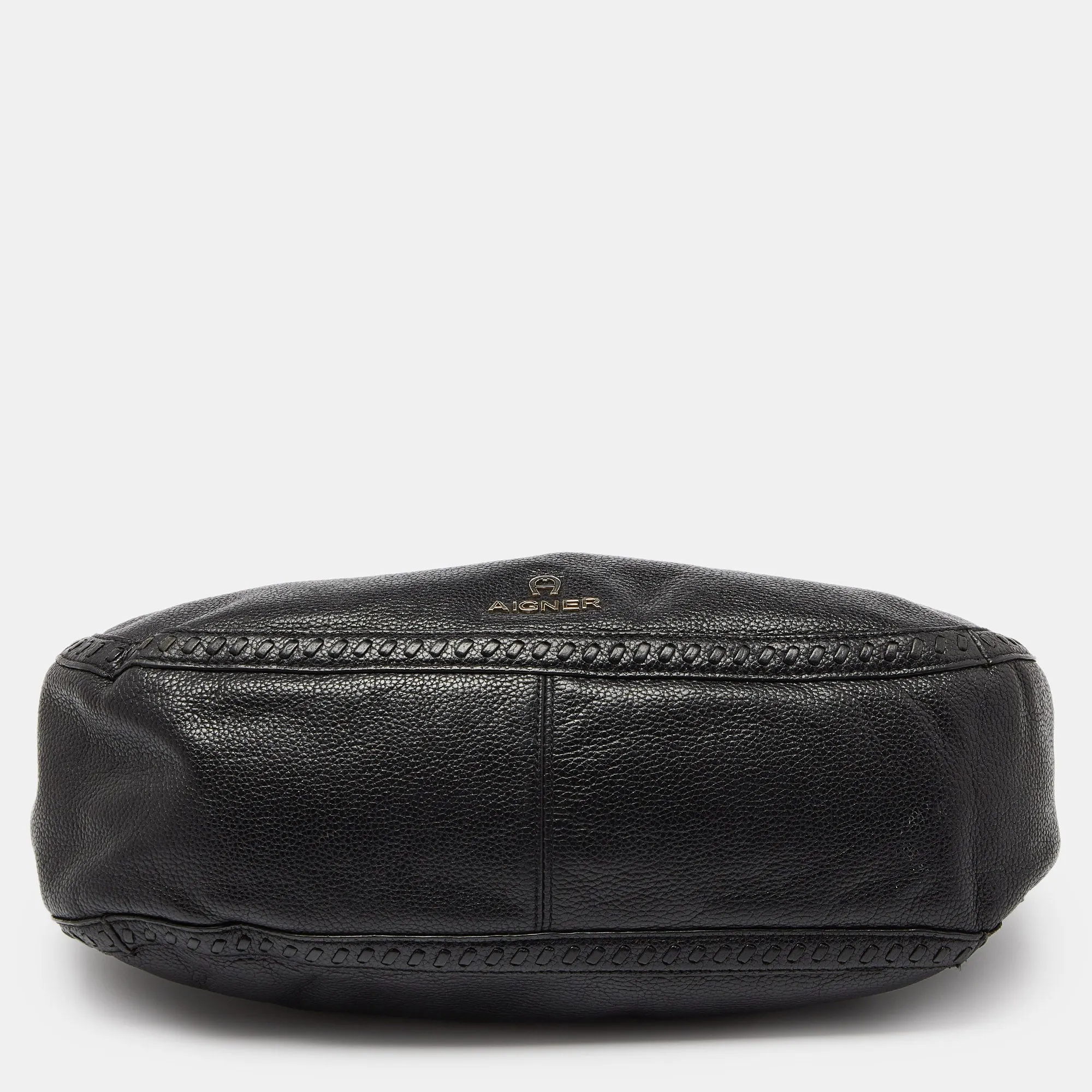 AIGNER Black Leather Zip Hobo