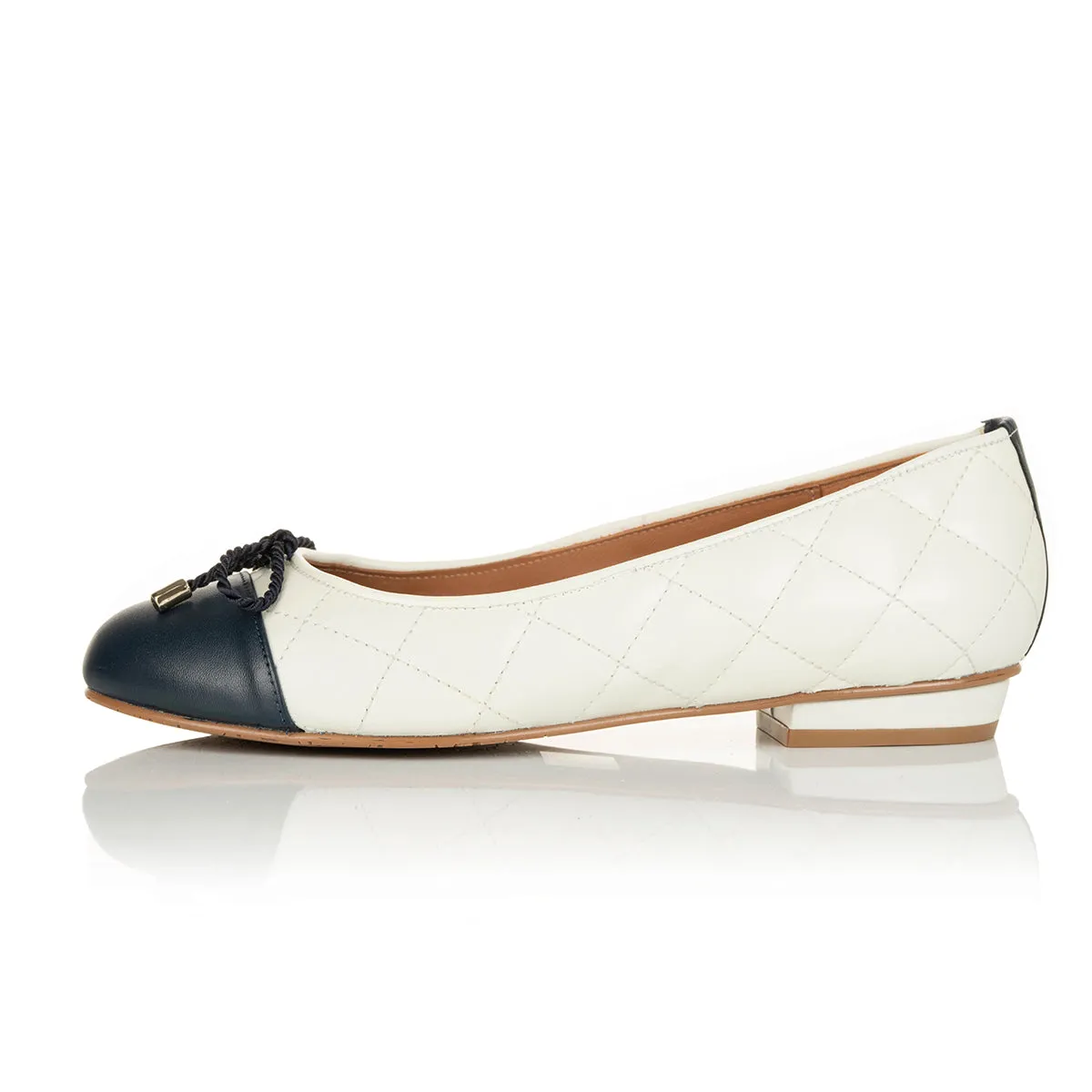 Alice Wide Fit Ballet Flats - Navy & Cream Quilted Leather