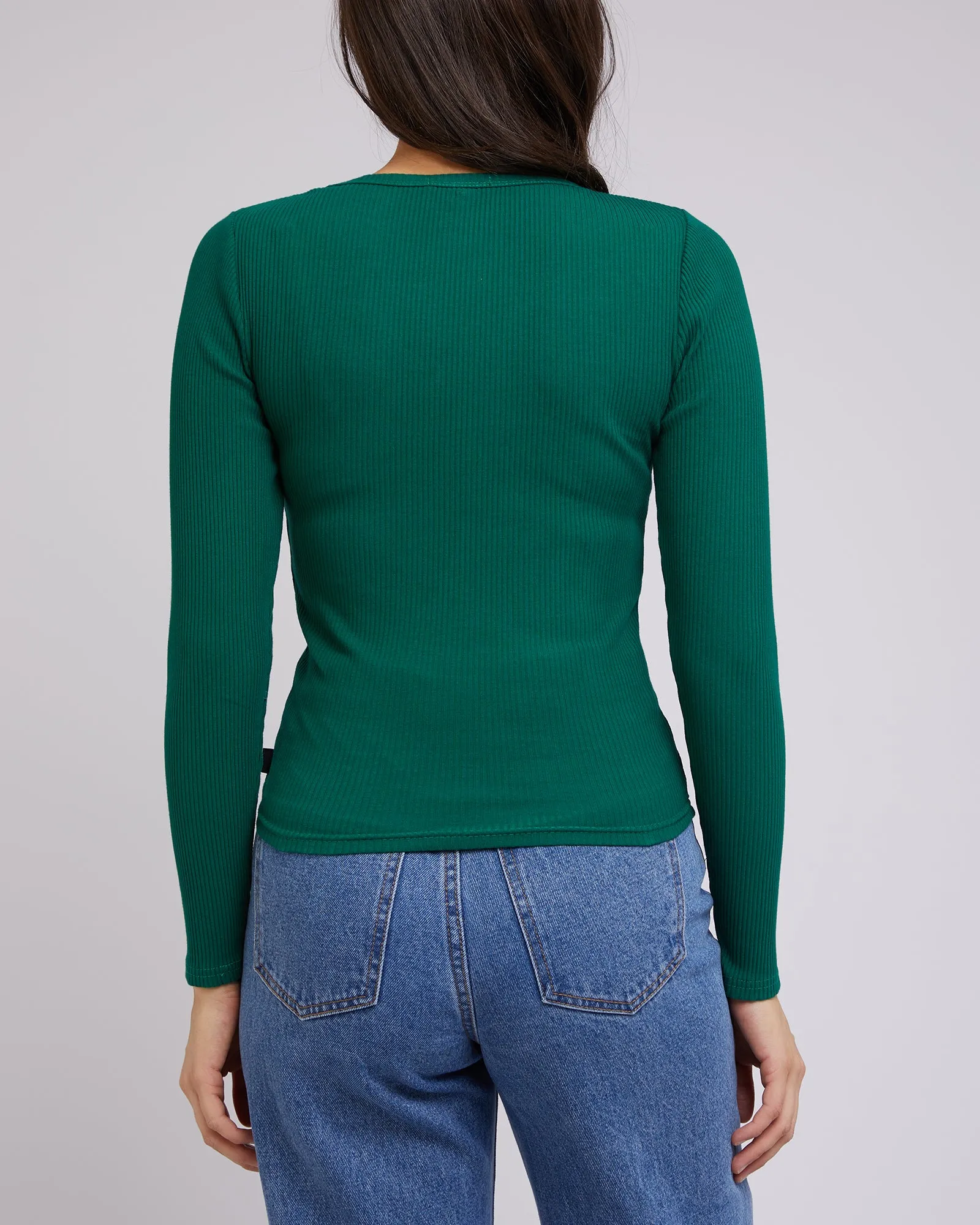 All About Eve Rib V Neck L/S Top Emerald