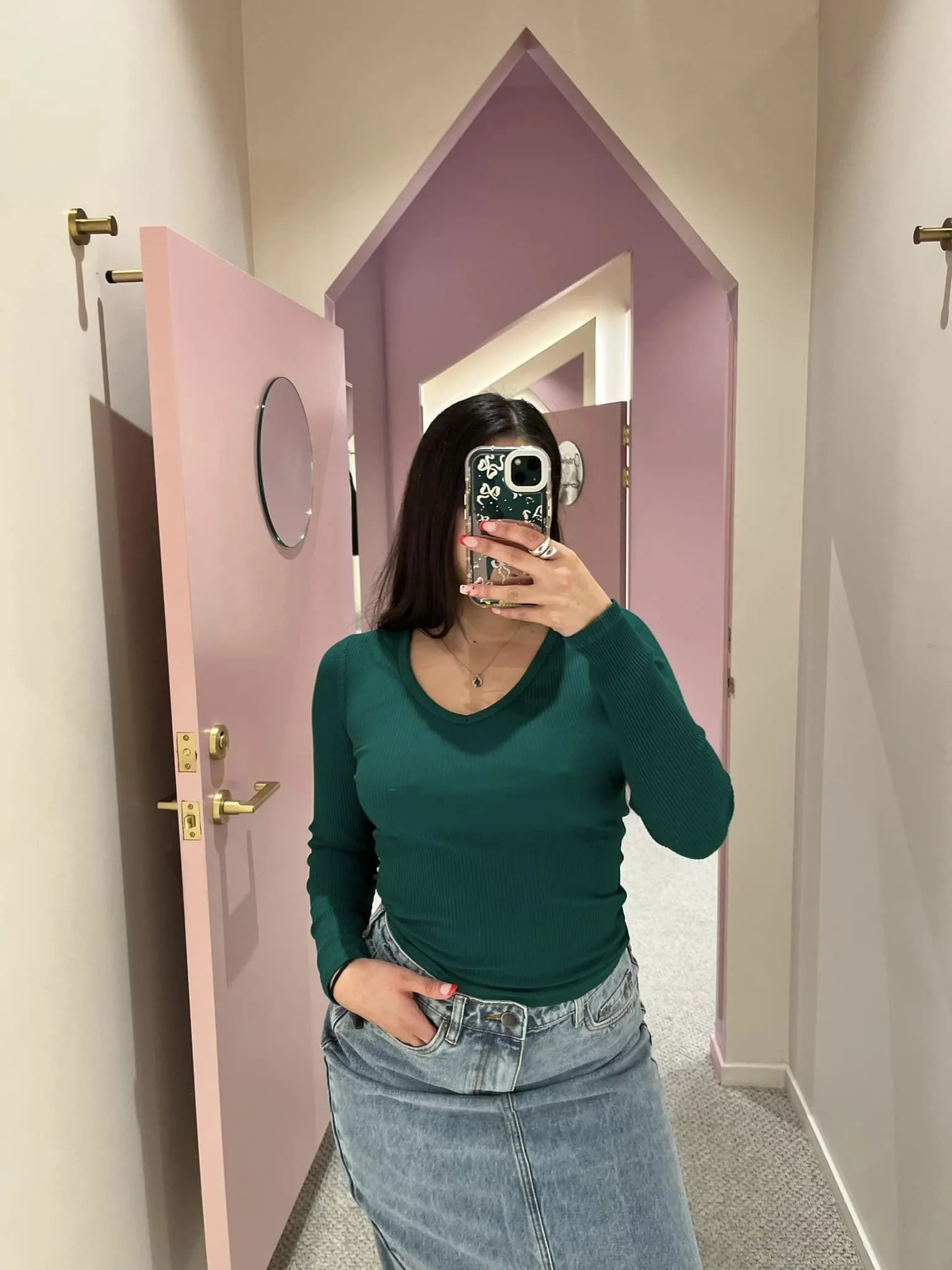 All About Eve Rib V Neck L/S Top Emerald