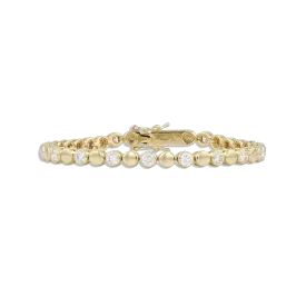 Alternating Diamond Flat Gold Ball Tennis Bracelet