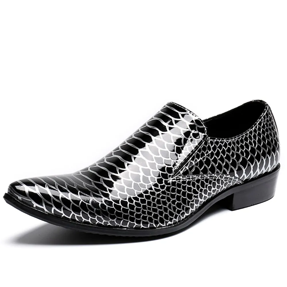 Animal Pattern Patent Slip on Pointed Dress Shoes