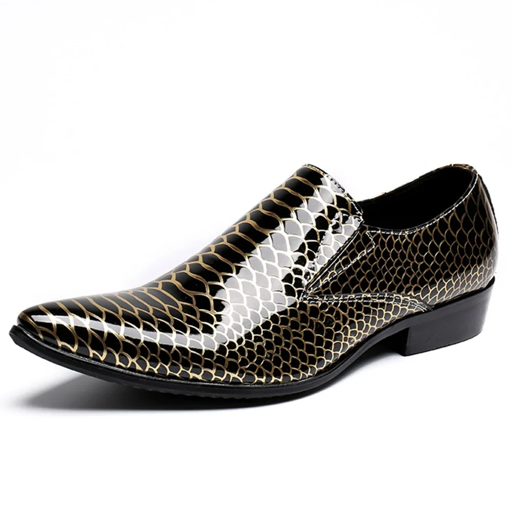 Animal Pattern Patent Slip on Pointed Dress Shoes