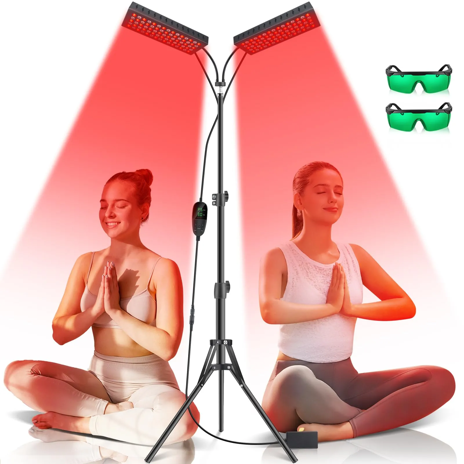 Astarexin Red Light Therapy for Body, 55W Double-Headed Infrared Light Therapy Lamp Device with Stand for Face 660nm Red Light & 850nm Near Infrared Light for Pain Relief Skin Care