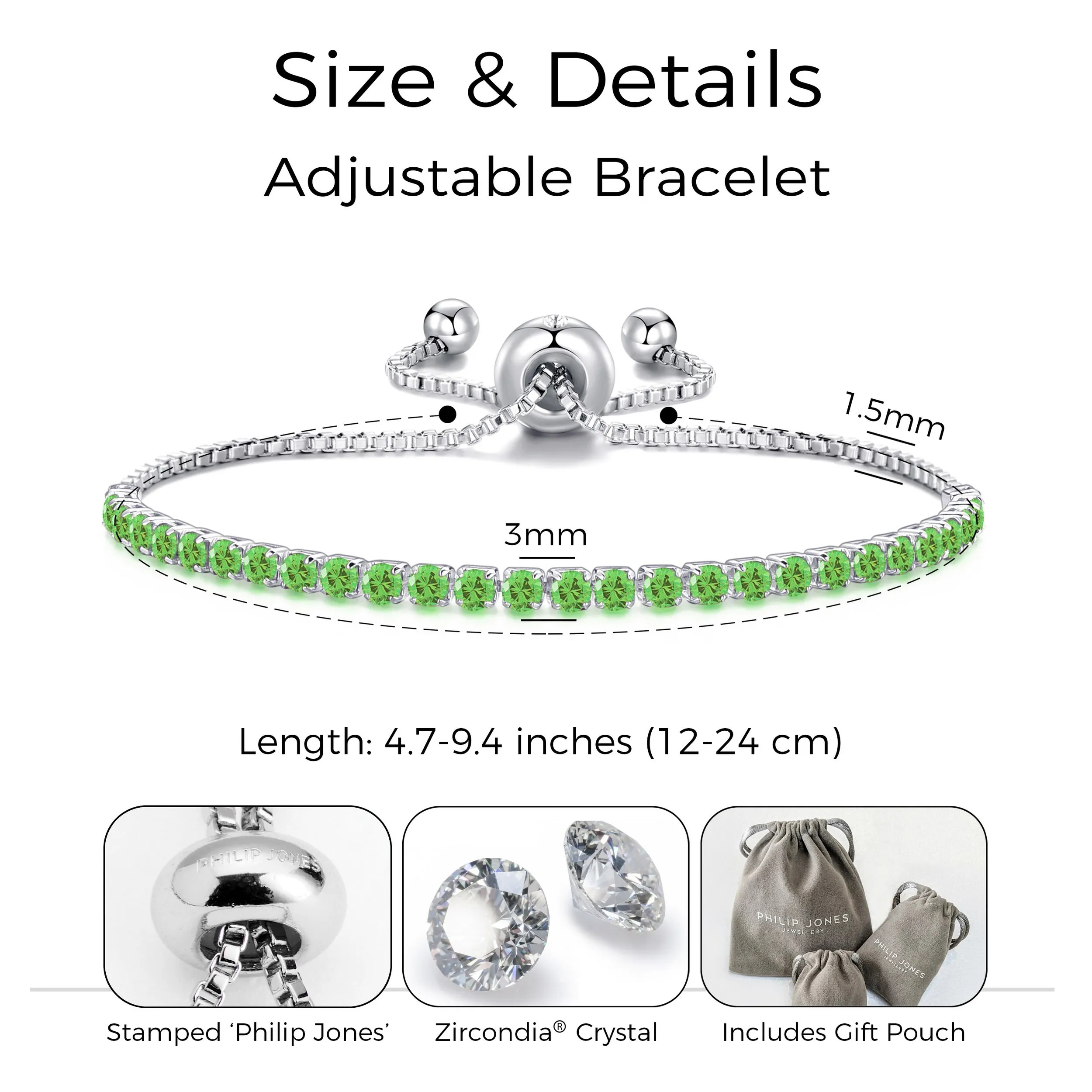 August Birthstone Friendship Bracelet with Peridot Zircondia® Crystals