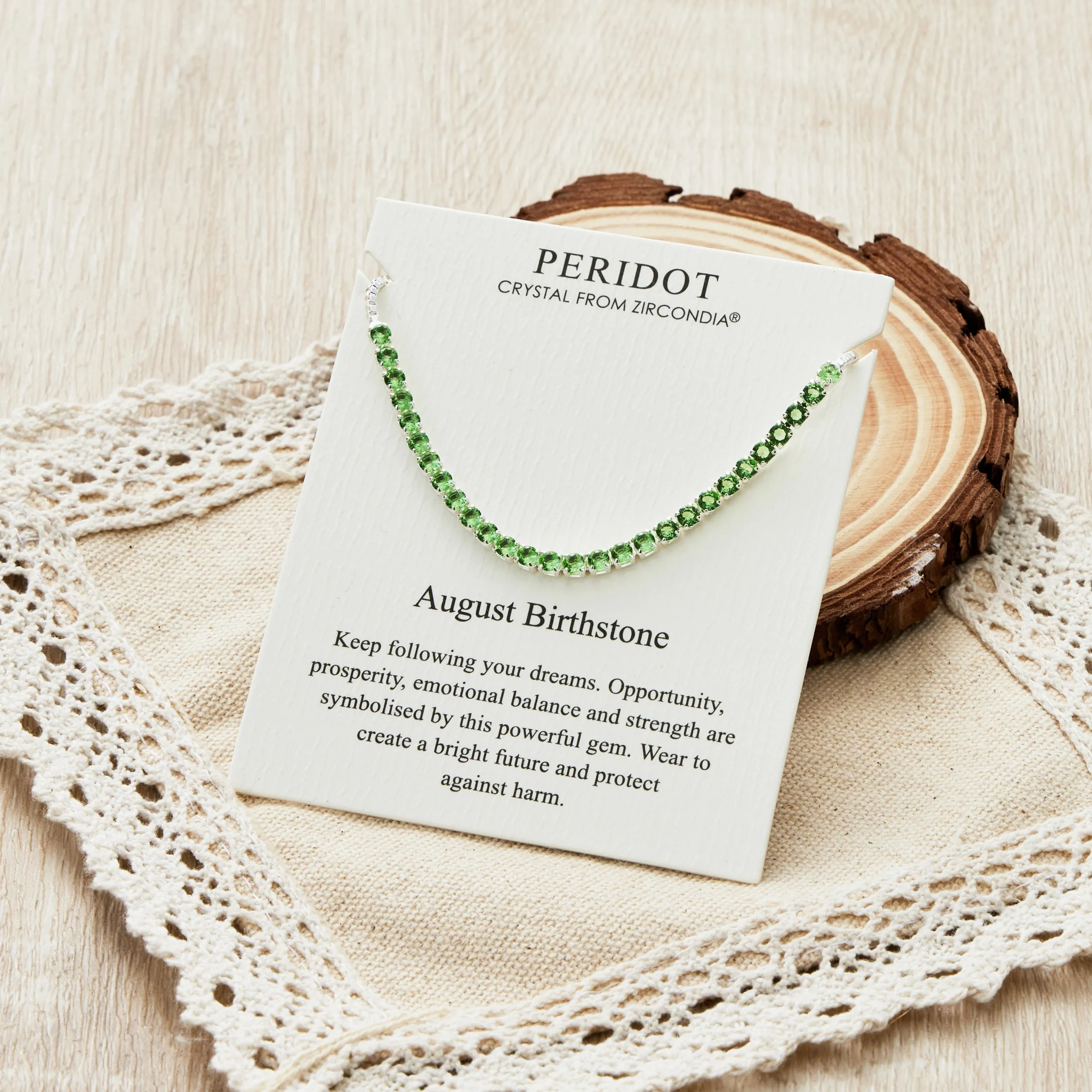 August Birthstone Friendship Bracelet with Peridot Zircondia® Crystals