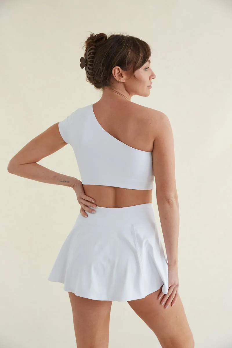 Avery Smoothing Flare Tennis Skort in White