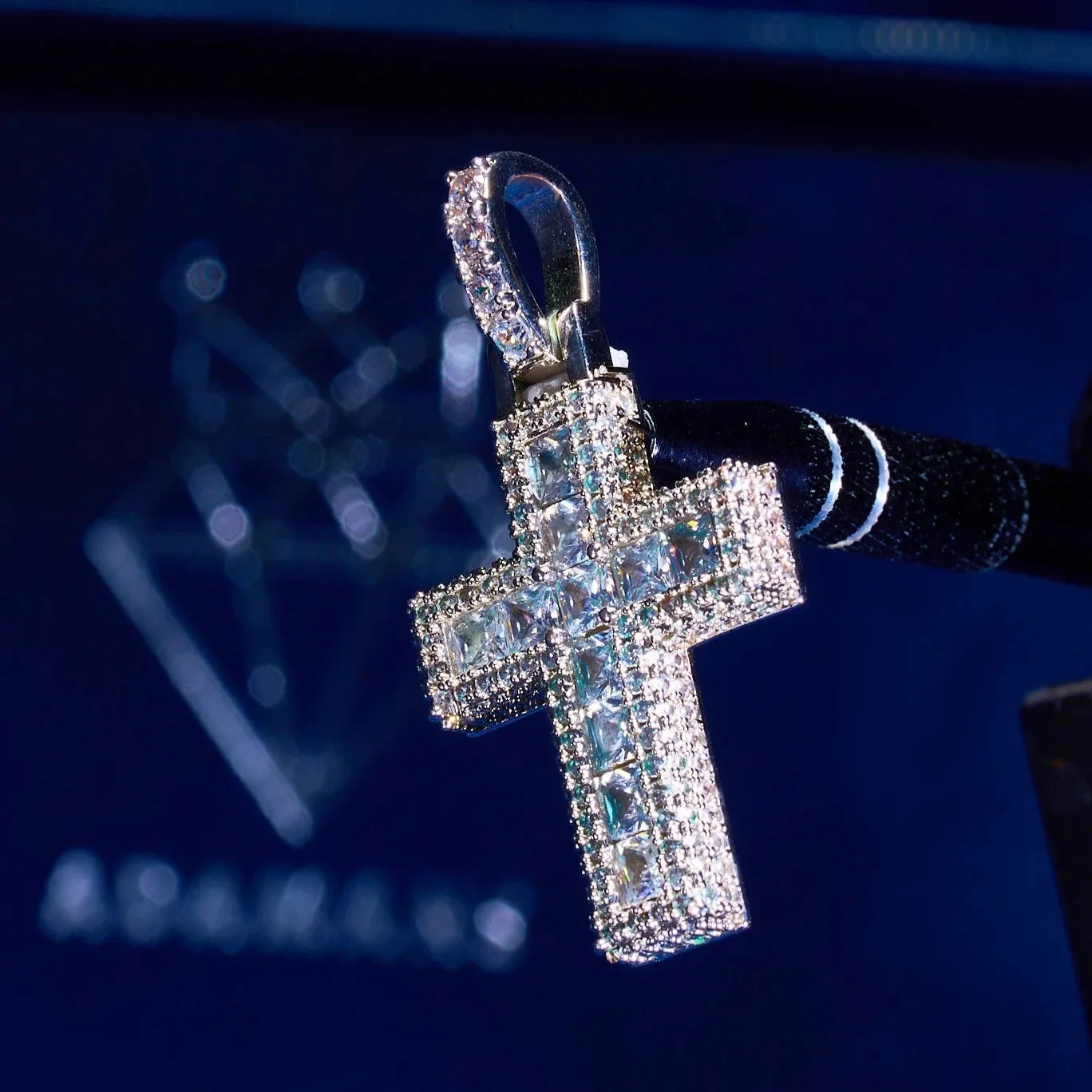 Baguette Cross Pendant - White Gold