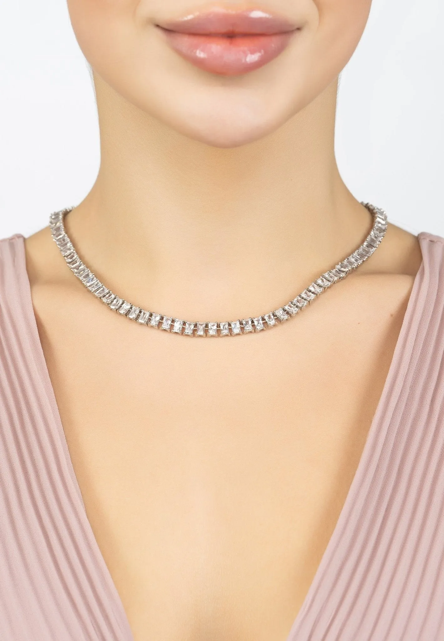 Baguette Tennis Necklace Silver