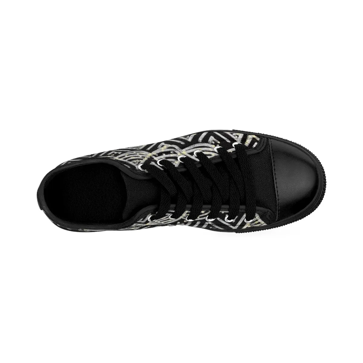 Black Chevron Men's Low Tops, Premium Men's Nylon Canvas Tennis Fashion Sneakers