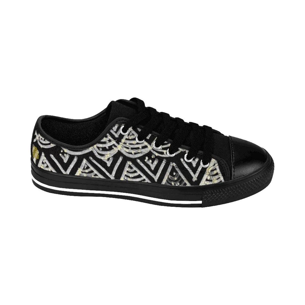 Black Chevron Men's Low Tops, Premium Men's Nylon Canvas Tennis Fashion Sneakers