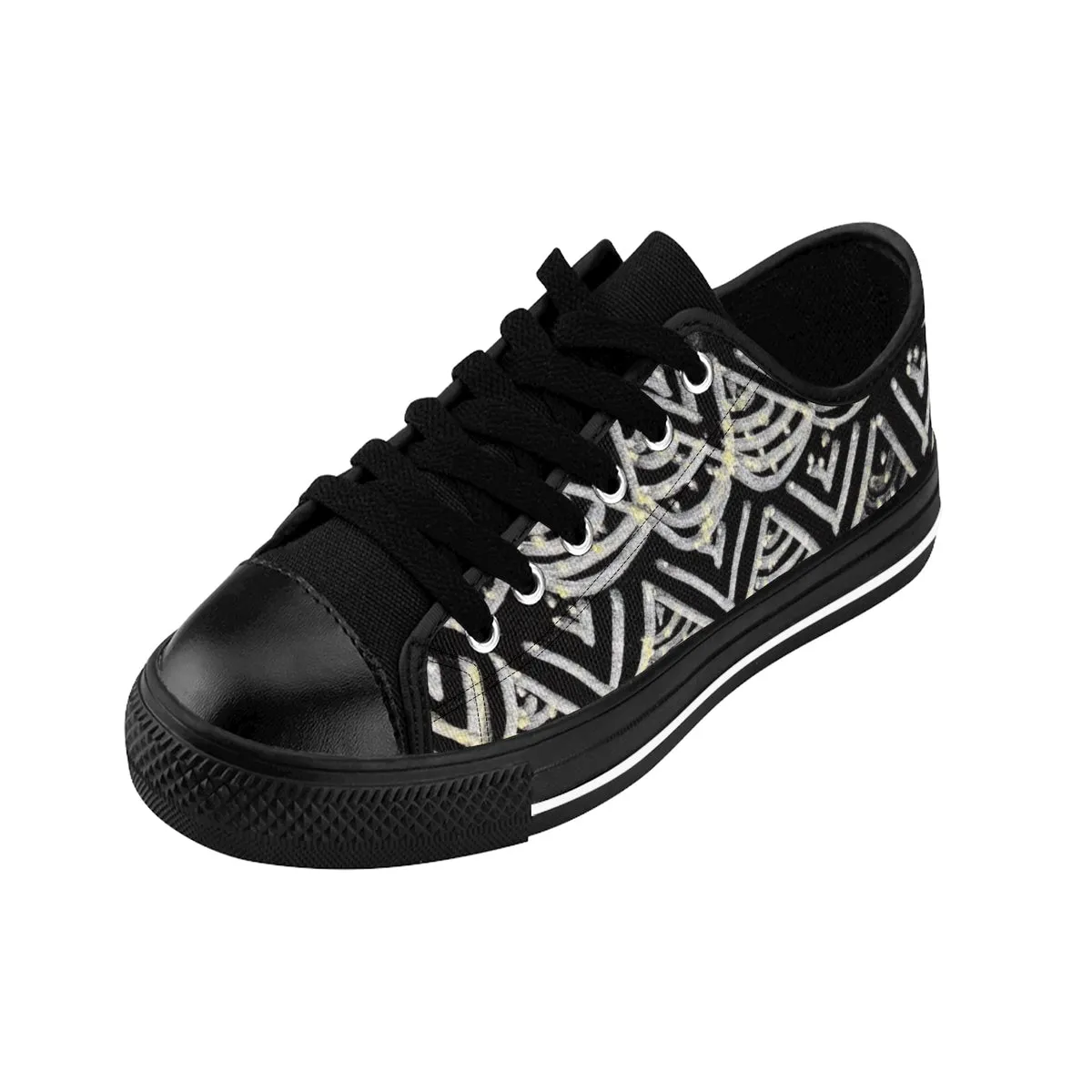 Black Chevron Men's Low Tops, Premium Men's Nylon Canvas Tennis Fashion Sneakers