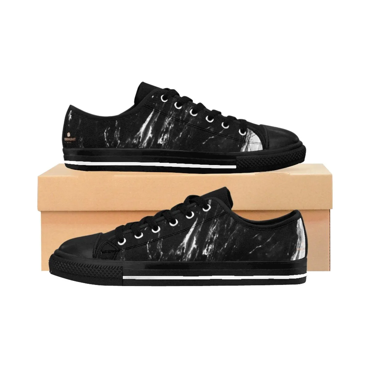 Black Marble Print Men's Sneakers, Modern Low Top Fashion Tennis Best Running Shoes