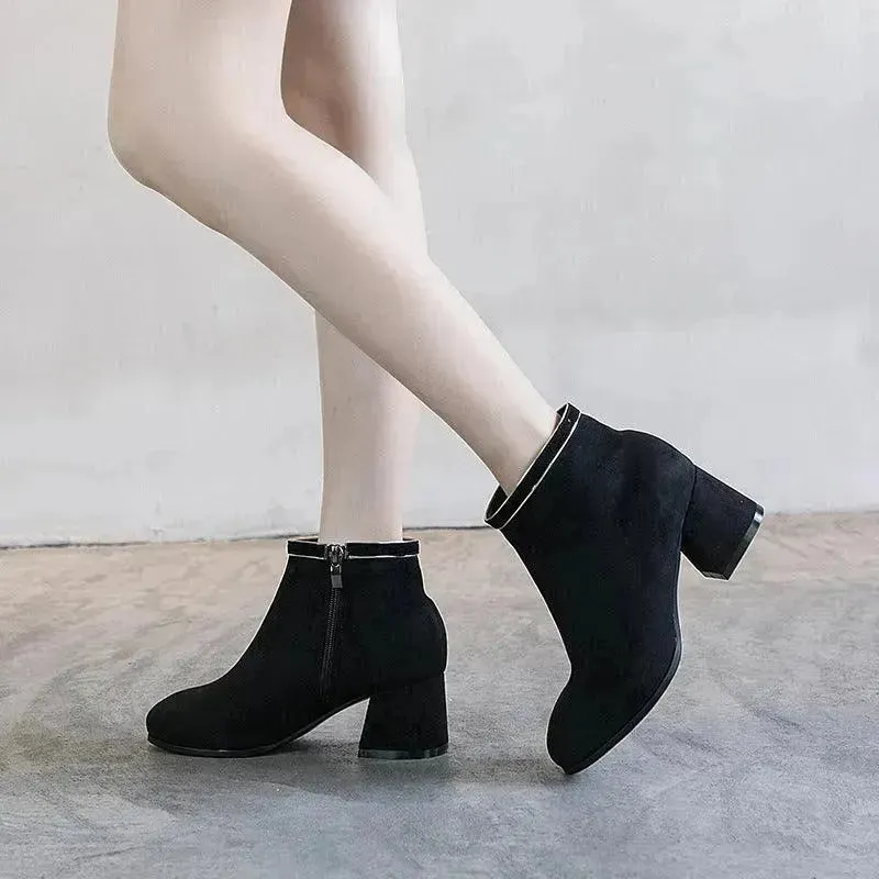 Black Martin Boots Shoes Women Thick Heels