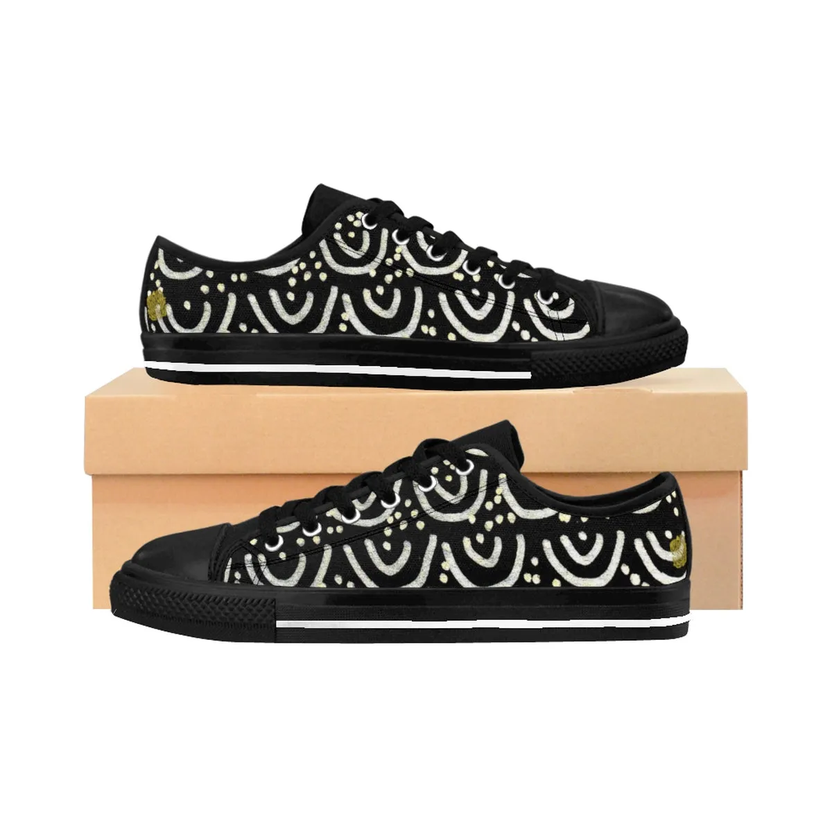 Black Mermaid Men's Sneakers, Mermaid Scale Print Men's Low Top Tennis Running Shoes