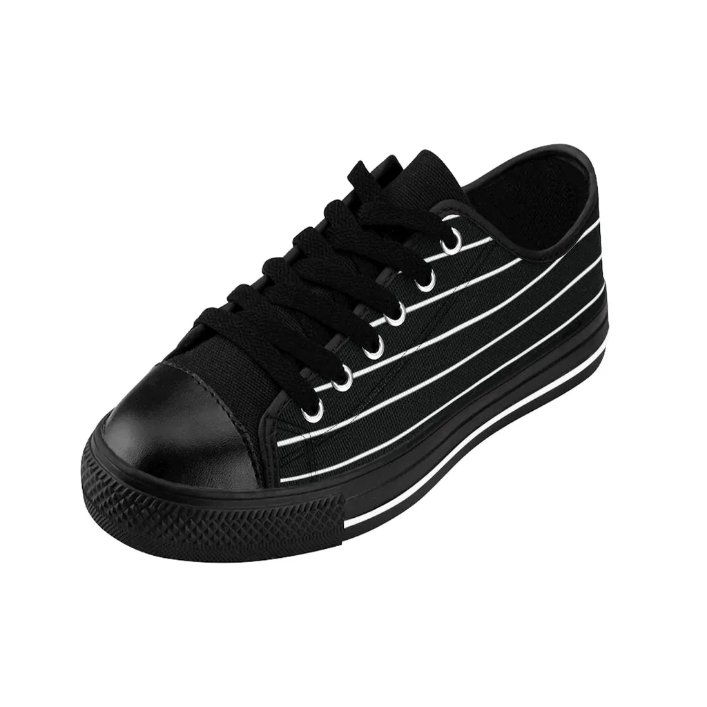 Black Stripes Print Men's Sneakers, Best Modern Striped Designer Fashion Low Tops For Men