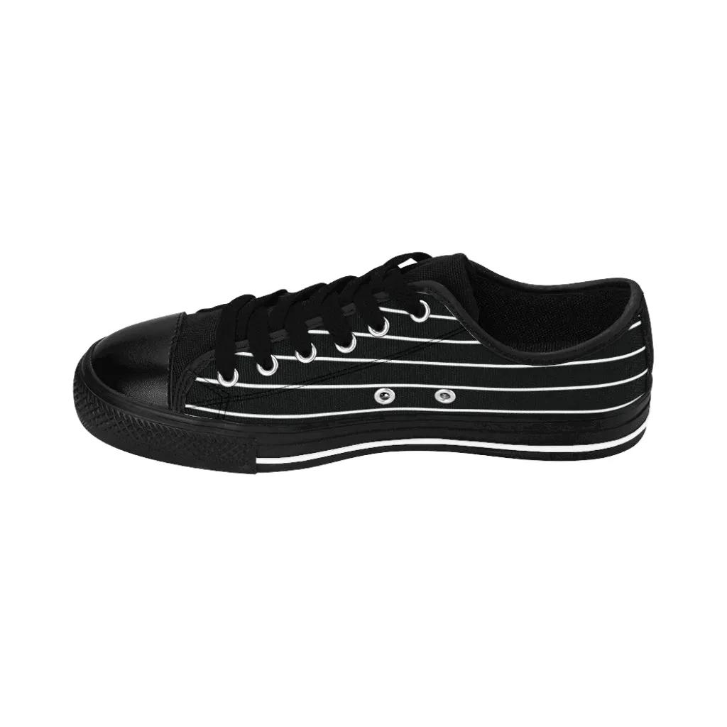 Black Stripes Print Men's Sneakers, Best Modern Striped Designer Fashion Low Tops For Men