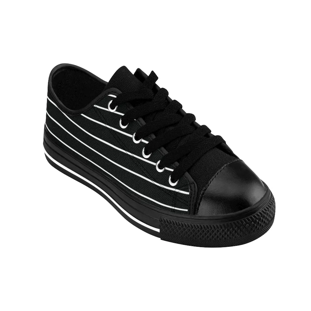 Black Stripes Print Men's Sneakers, Best Modern Striped Designer Fashion Low Tops For Men